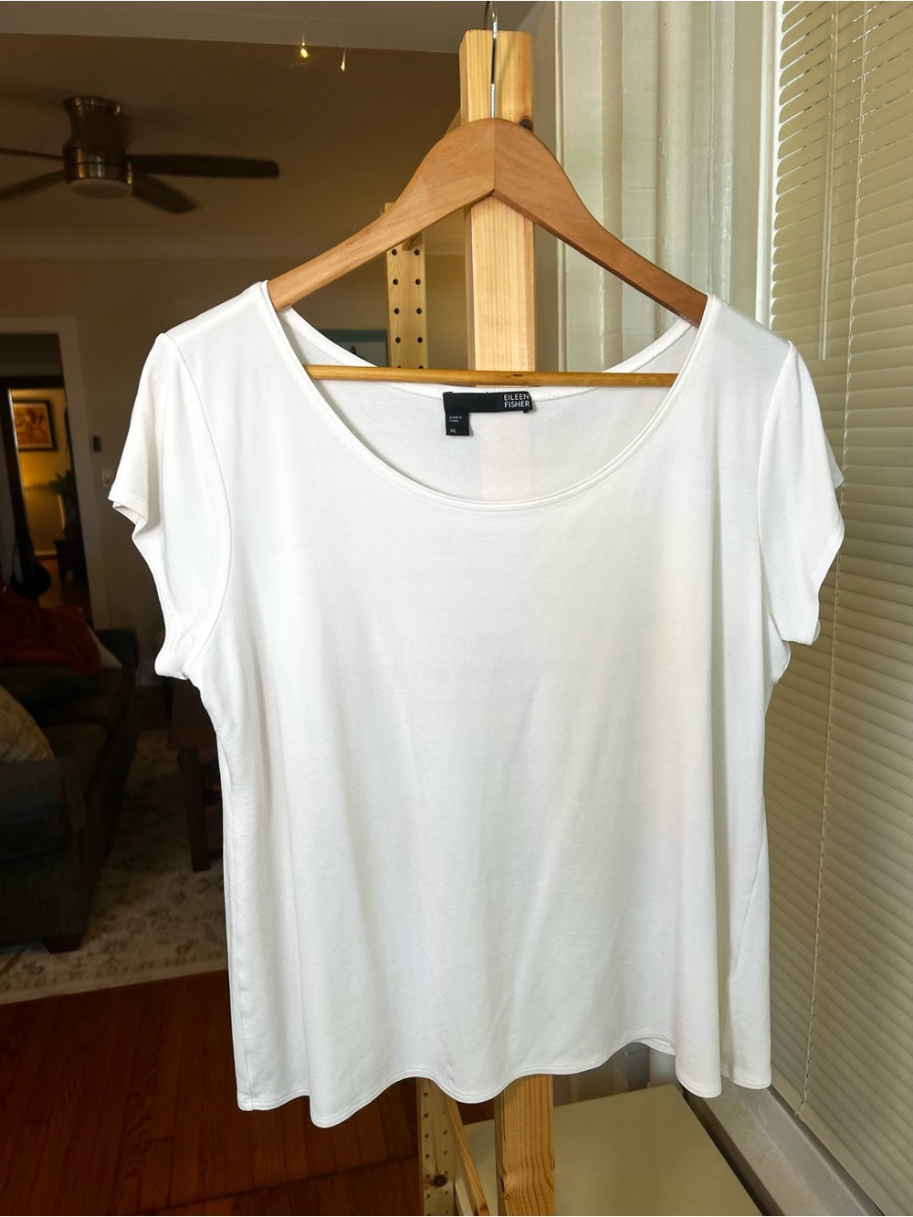 Eileen Fisher Silk Short Sleeve Tee in White Size XL